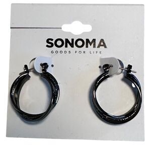 Sonoma Hematite Tone Twisted Hoop Earrings NWT